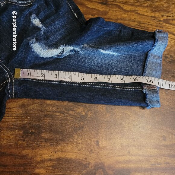 Ariya Cuffed Bermuda Shorts Size 4 Low Rise Button Flap Dark Wash Stretch Denim - Picture 8 of 11